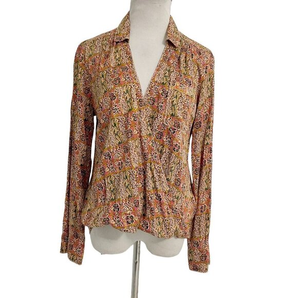 Pilcro Size XS  Top Blouse Faux Wrap Boho Collared Long Sleeve - Picture 1 of 8